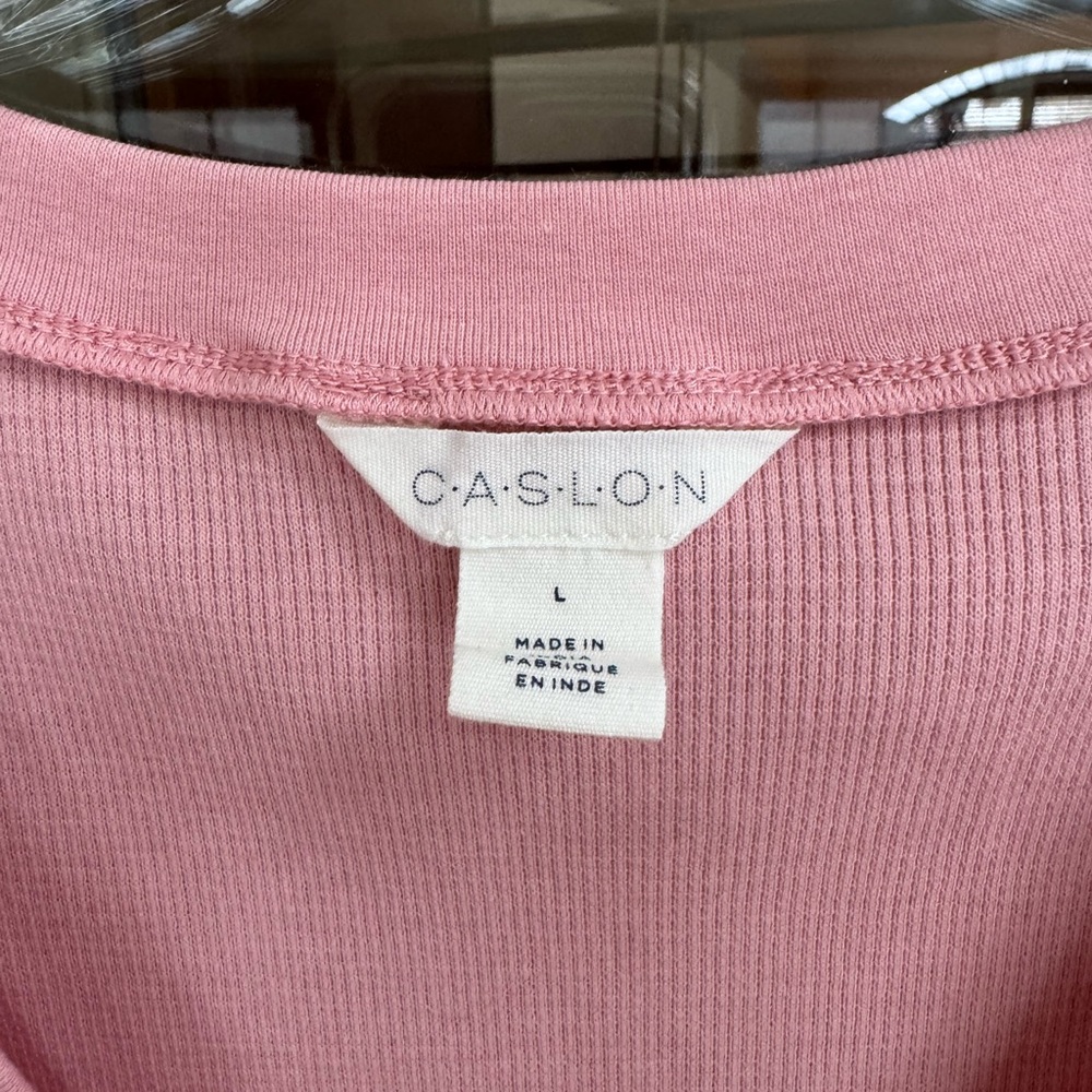 Caslon Soft Pink Buttoned V-Neck Long Sleeve Top - Picture 2 of 4